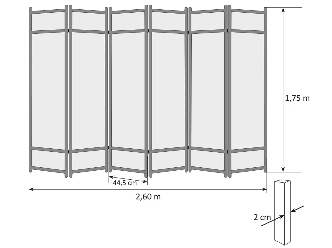 Paravent 6 panneaux pliable bois marron 264 x 2.2 x 175 cm PAR06064
