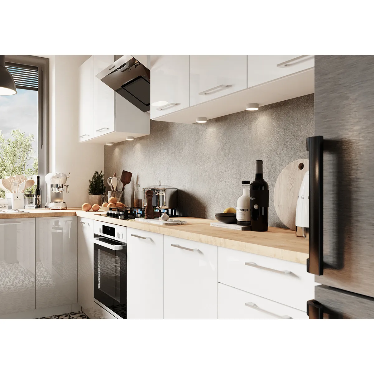 Pegane Meuble Haut Cuisine - Blanc/Gris