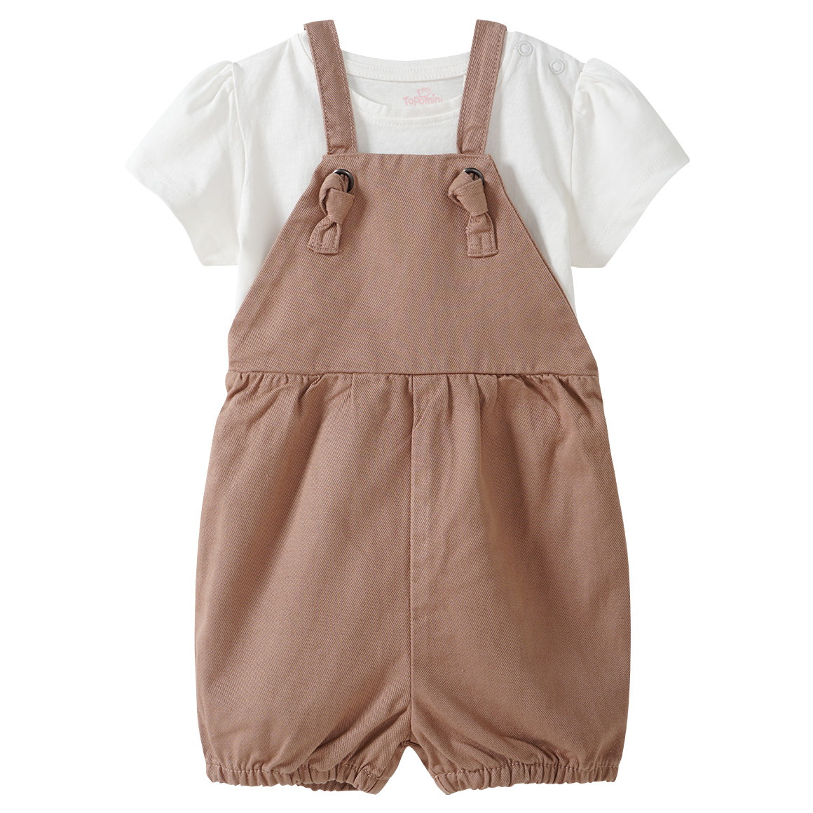 Topomini Baby Latzshorts und T-Shirt im Set hellbraun / weiss