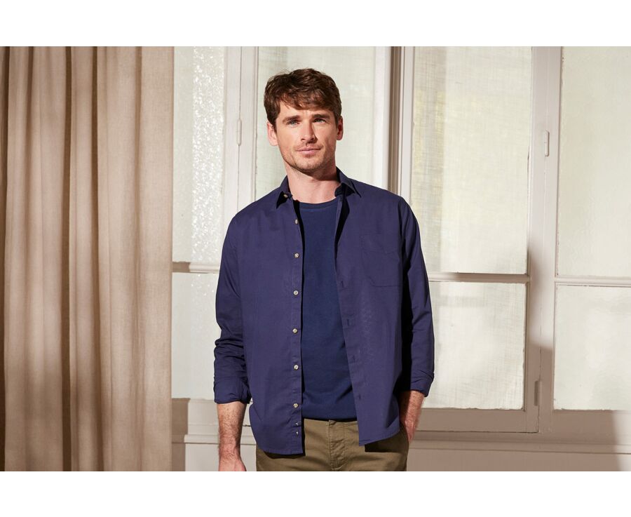 Chemise coton lin Marine unie - SYLBERT