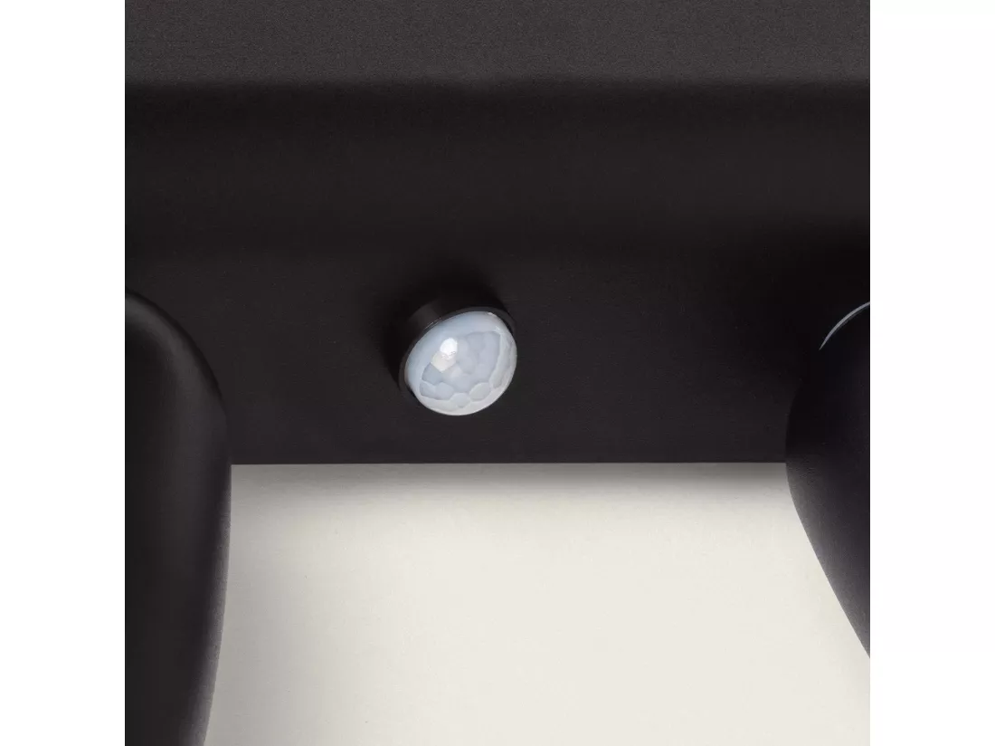 Applique Murale Extérieure LED 12W Aluminium avec Détecteur de Mouvement PIR Abel Large Deux Spots Noir