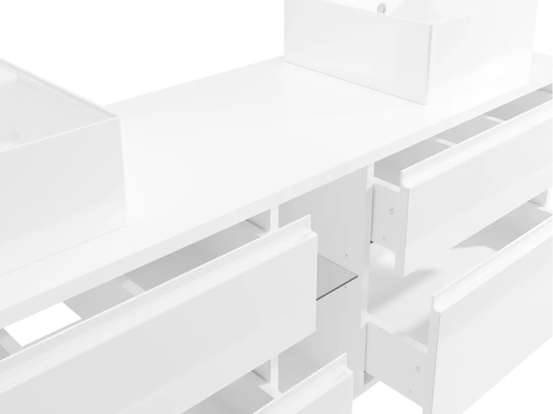 Meuble de salle de bain suspendu avec double vasque - Blanc - 150 cm - MAGDALENA II
