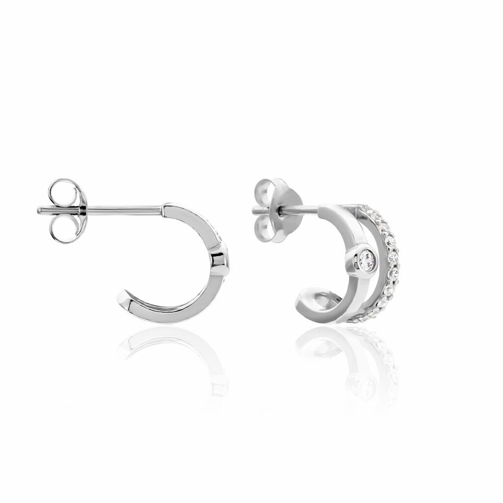 Boucles D'oreilles Puces Forrest Argent Rhodié Oxyde De Zirconium