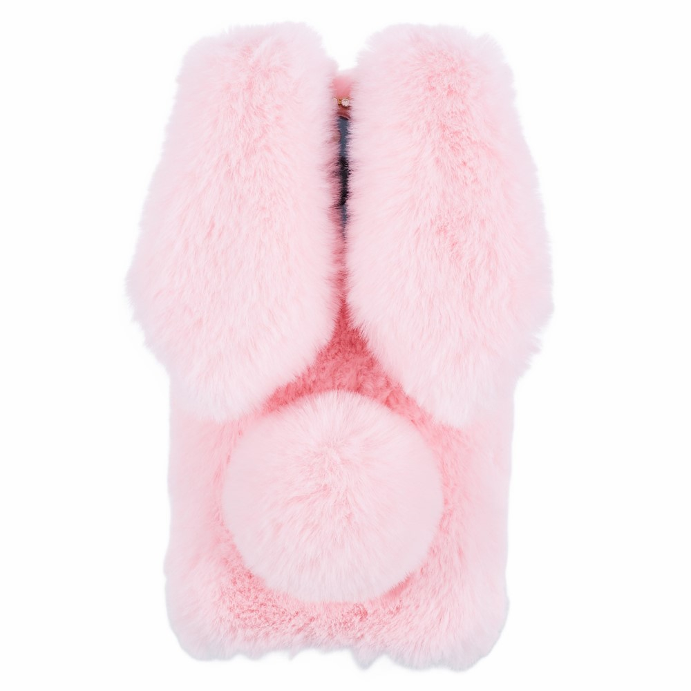 iPhone 15 Pro Max 3D Gummi Plüsch Case Hülle Bunny mit Flauschigen Hasenohren - Rosa