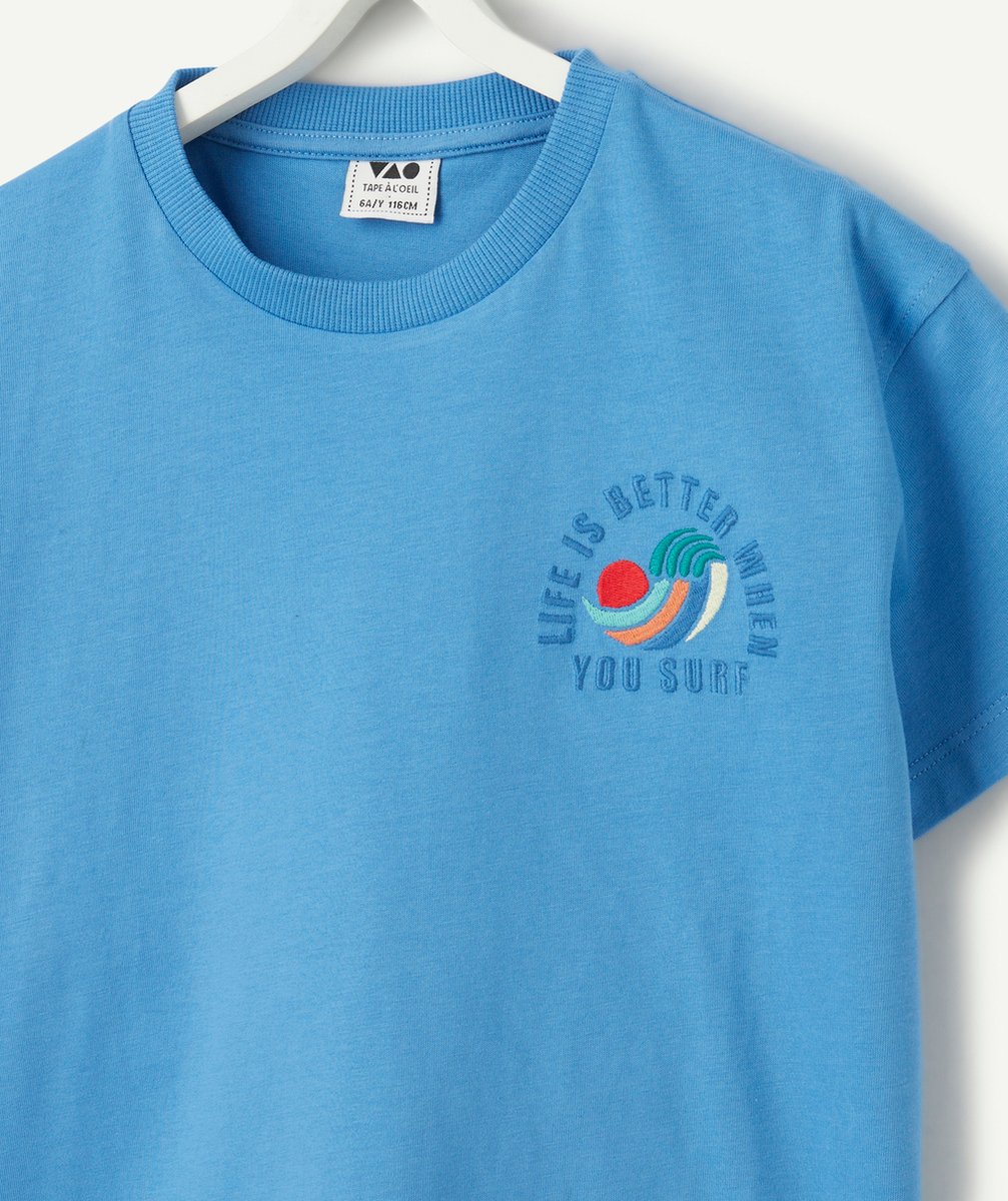 t-shirt manches courtes garçon en coton bio bleu thème surf