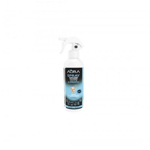 O spray Aura absorve odores de bebê e de colônia.