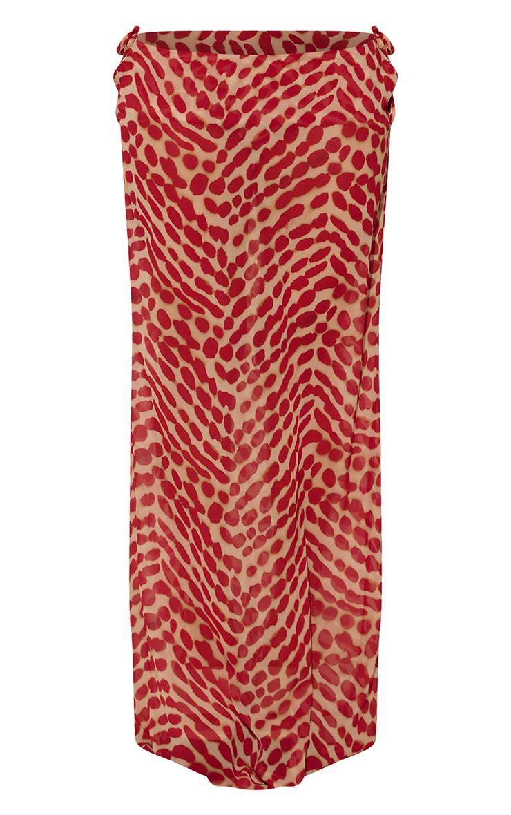 Rouge Jupe Longue En Mousseline Imprimée Taille Basse Effet Flou