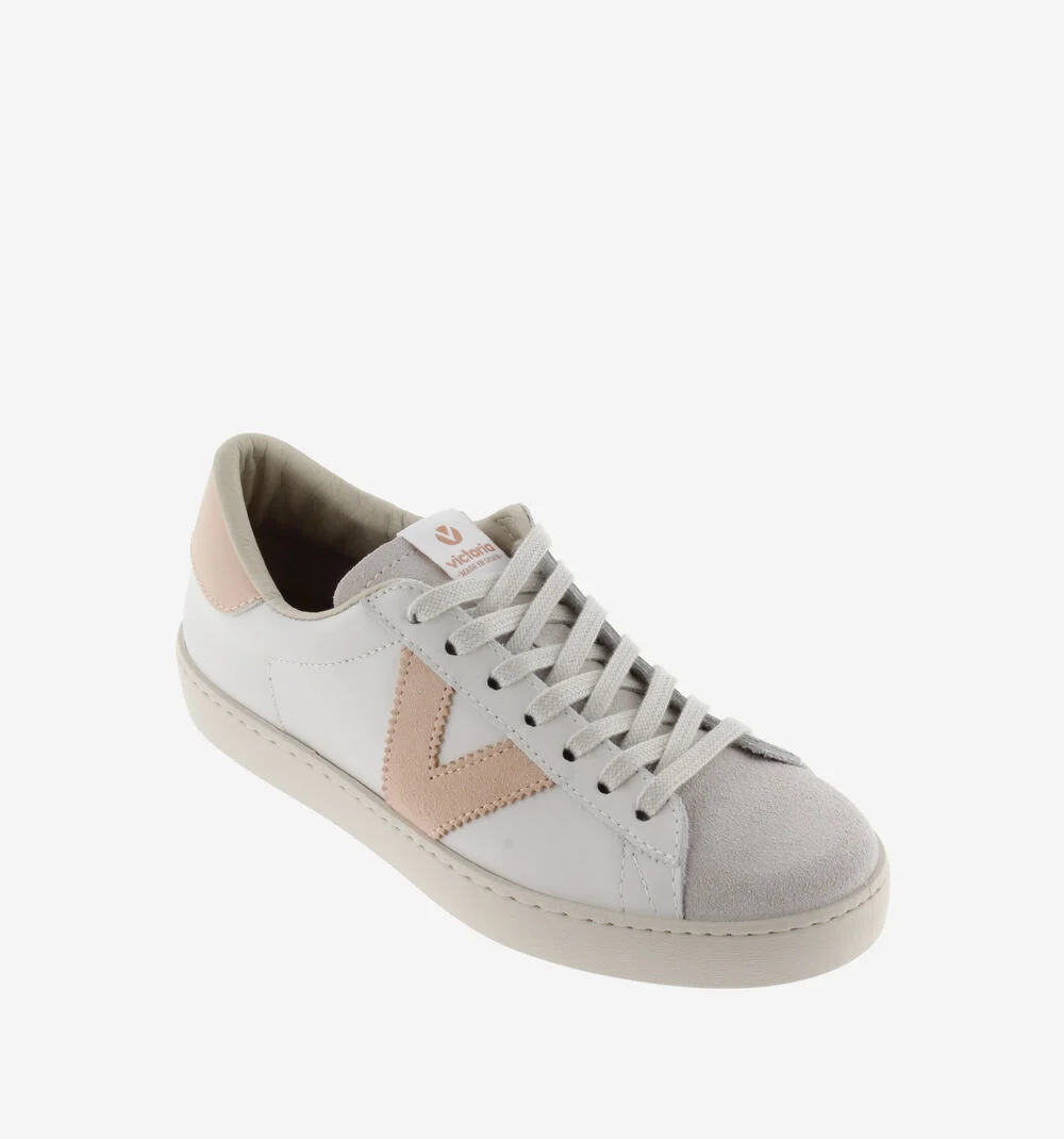 BERLÍN CUIR & CUIR FENDU Baskets blanches unisexes en cuir POMELO