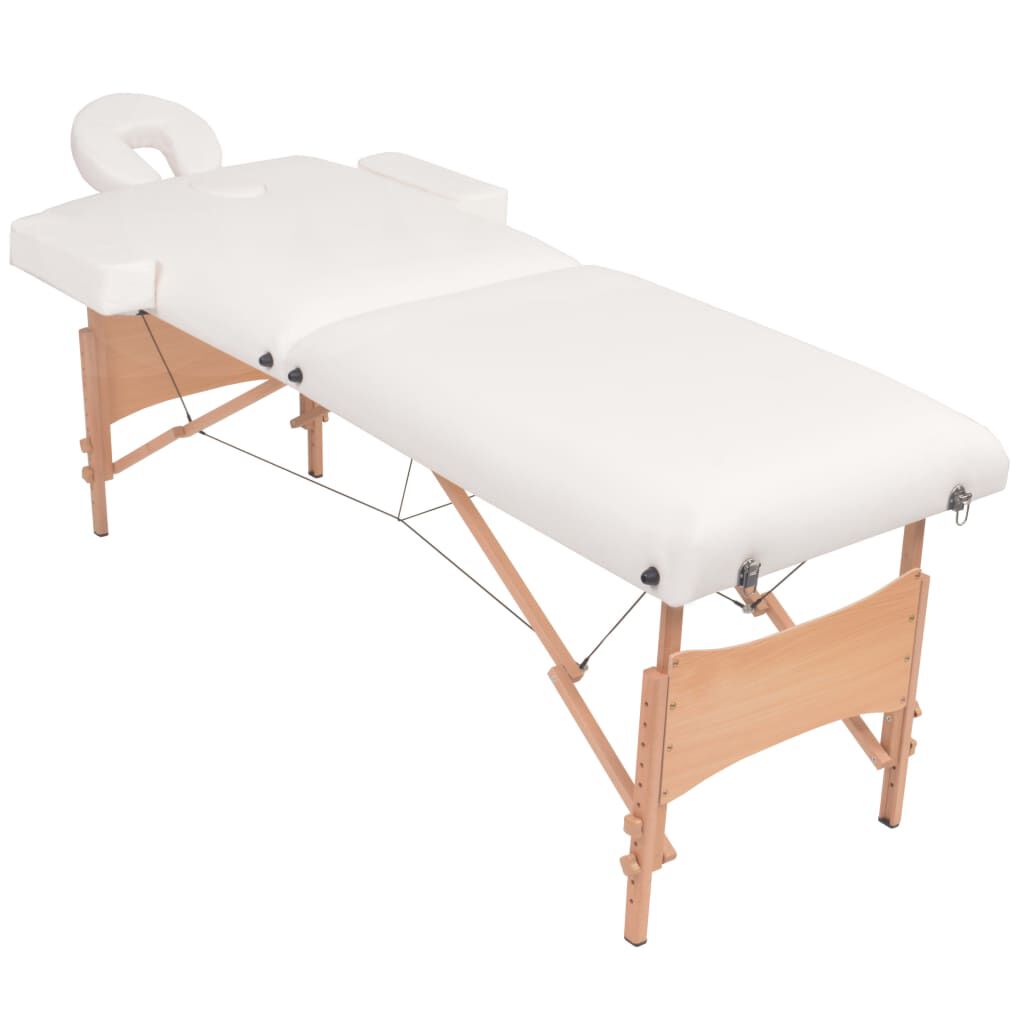 vidaXL Opvouwbare 2-zone massagetafel met kruk wit
