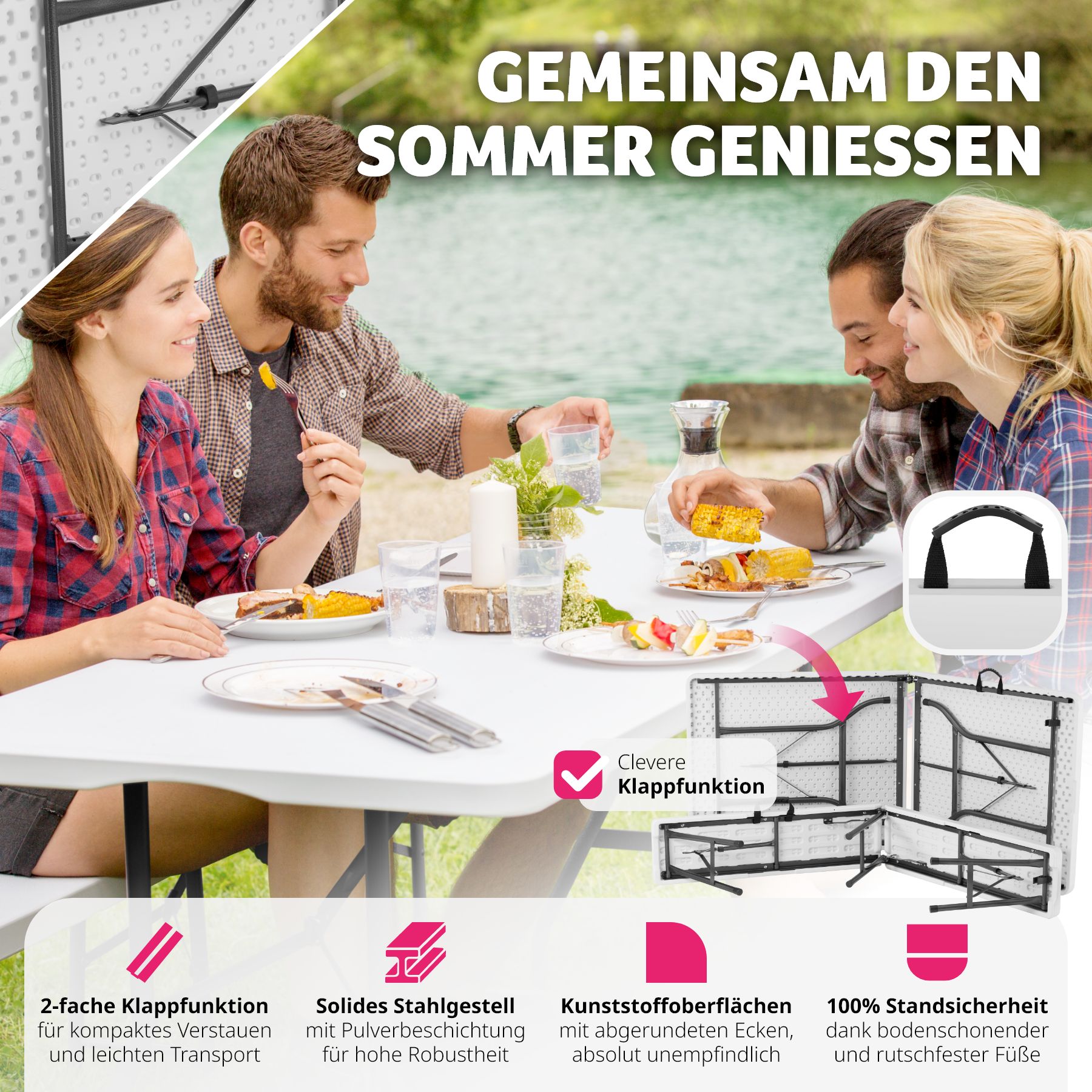 tectake® Campingtischgarnitur , klappbar, hohe Belastbarkeit, mit Tragegriffen