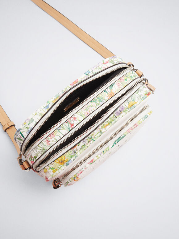 Bolsa de ombro com estampa floral - Amarela