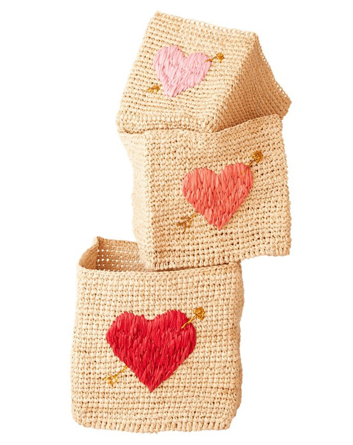 Raffia-Korb SQUARE – HEART 3er-Set in natur