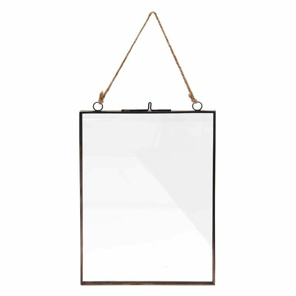 Cadre en métal noir à suspendre, double plaque de verre 16 x 22 cm