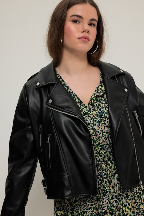 Lederoptik-Jacke, Biker-Style, Revers, Metallic-Zipper, Komplettfutter