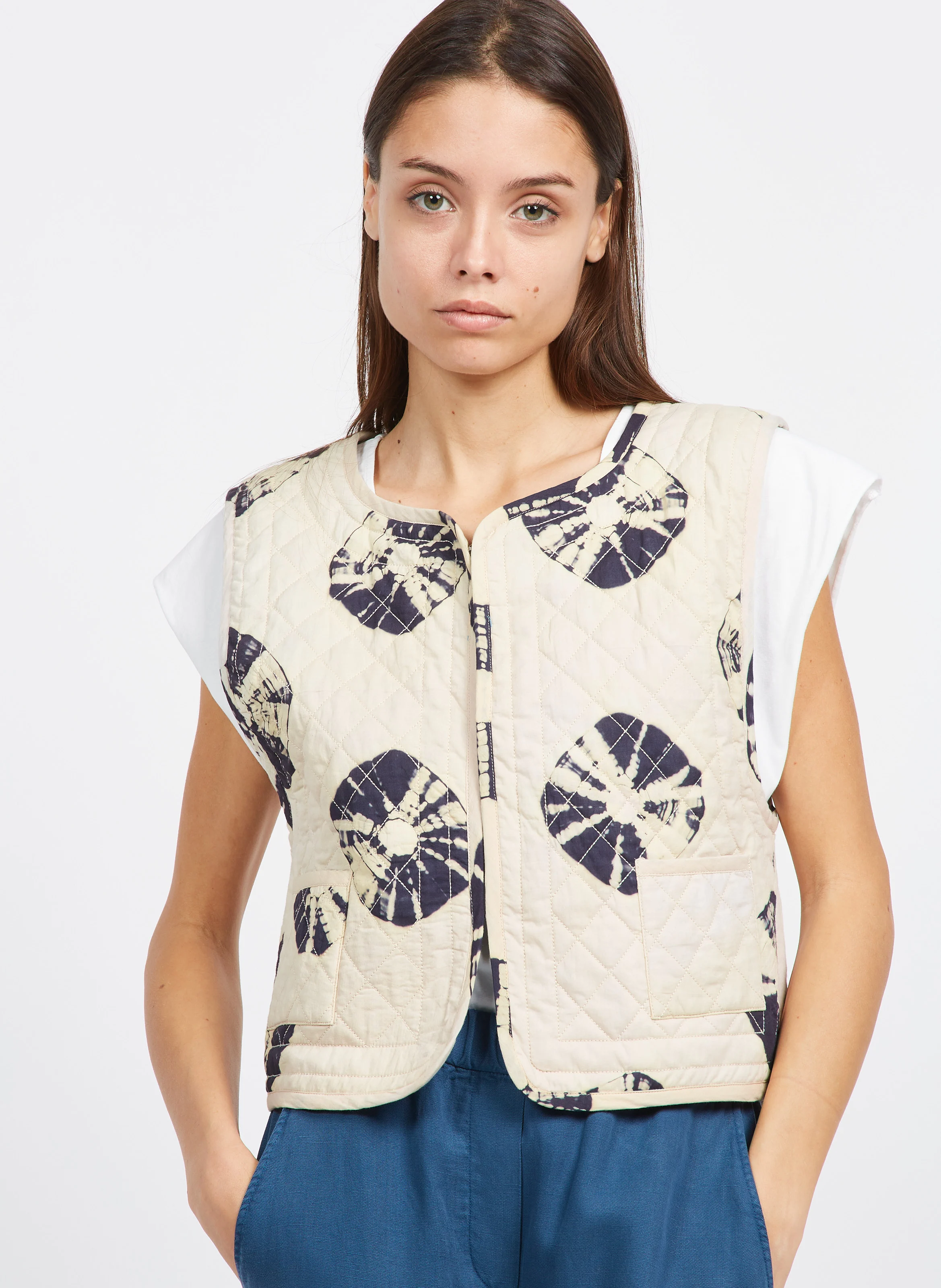 GACO - Gilet matelassé en coton imprimé | Beige