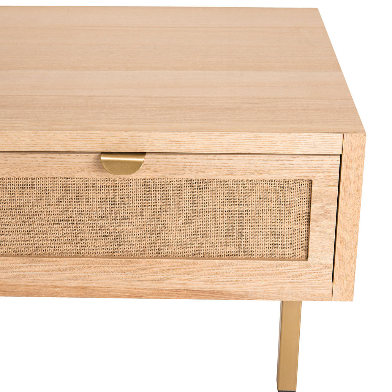 Macabane Table basse 2 tiroirs toile de jute aline bois/dorée - 110x60x40 cm