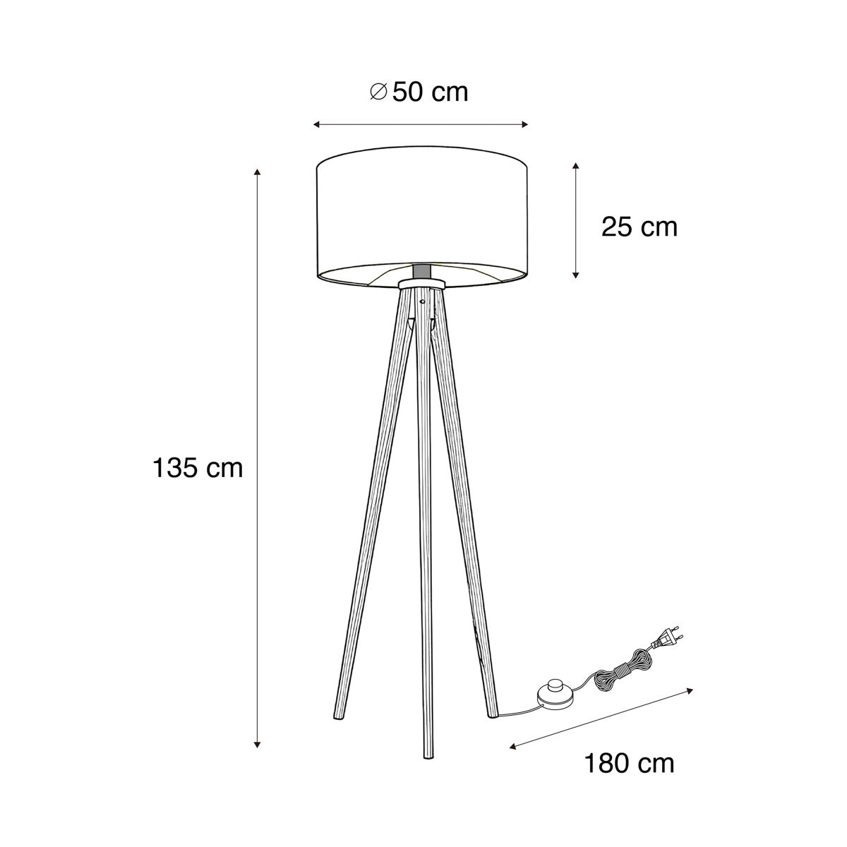 Vloerlamp tripod walnoot hout met velours kap groen 50cm - Tripod Classic