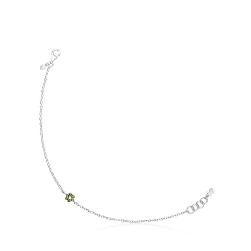 Pulseira TOUS New Motif em prata com flor de diopsídio cromado.