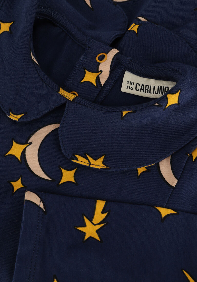 CARLIJNQ donkerblauwe carlijnq midi jurk starry nights -skaterdress with collar