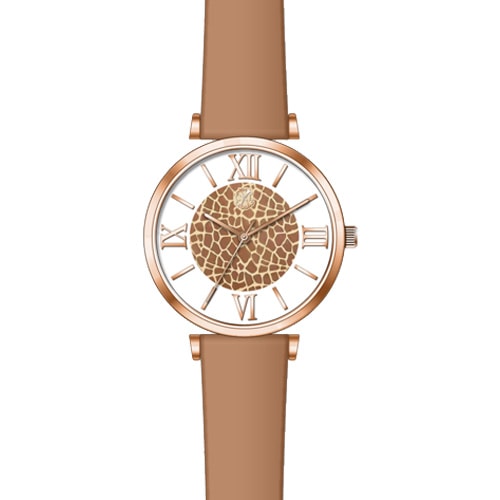 Montre à quartz - Acier - Doré rose & motif girafe