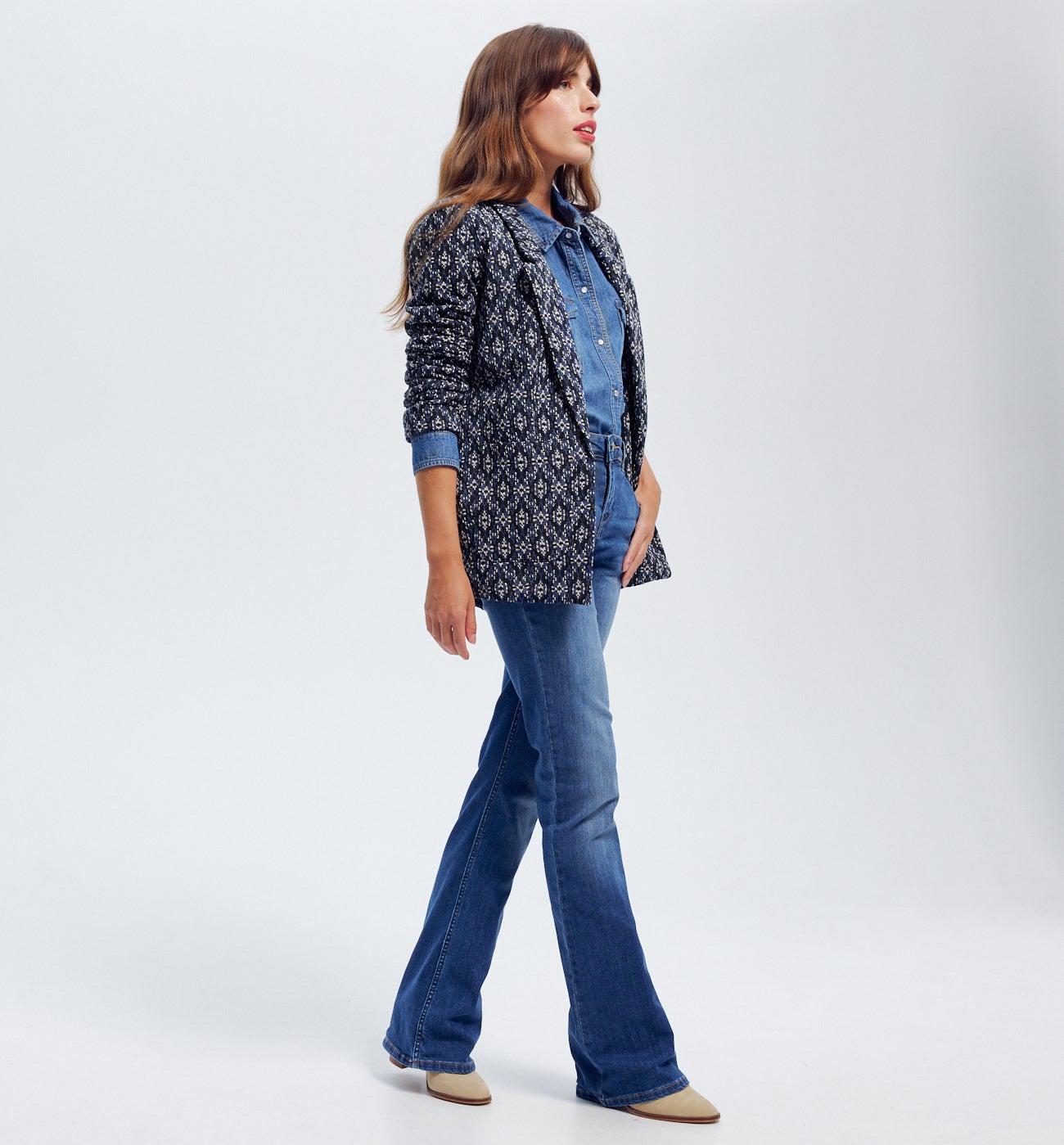 Veste en jersey pailleté Femme - Imprimé marine