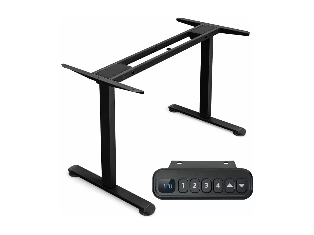 Bureau Assis-Debout Électrique à 2 Moteurs, Cadre de Bureau avec Largeur et Hauteur Réglables, Panneau de Contrôle à 4 Boutons de Mémoires, Dispositif Anti-Collision (Noir)