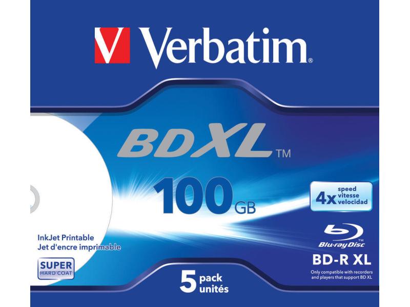 Verbatim BD-R 43789 100 GB, Jewelcase (5 Stück) Blu-Ray Disks mit hoher Kapazität im 5er Pack