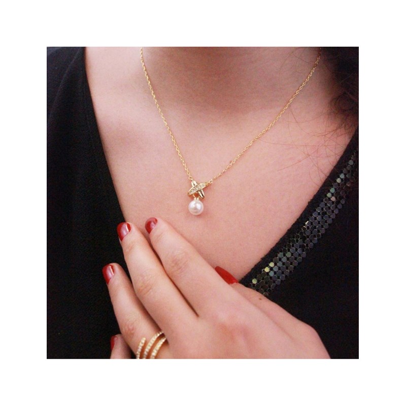 Collier Chris Pearl - Doré et Cristal