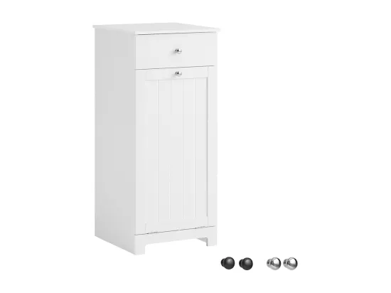 Meuble Bas de Salle de Bain Armoire Toilette avec 1 tiroir et 1 Panier à Linge, BZR21-W