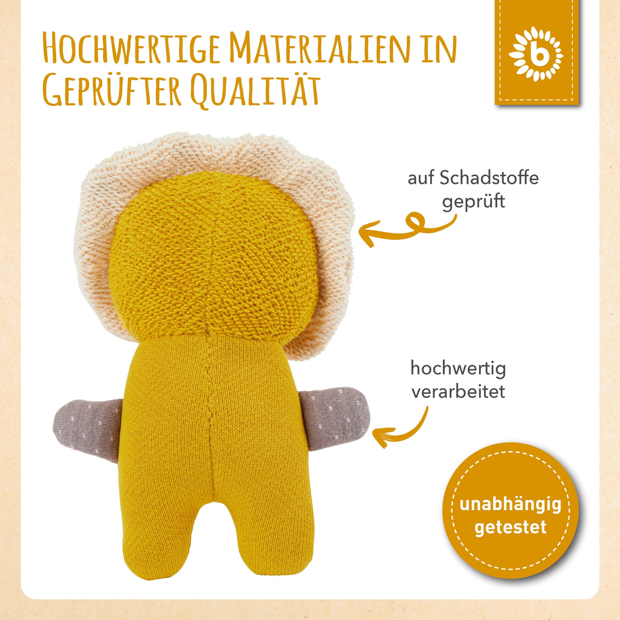 Bieco Kuscheltier Gehäkelt Löwe - ab Geburt Gelb