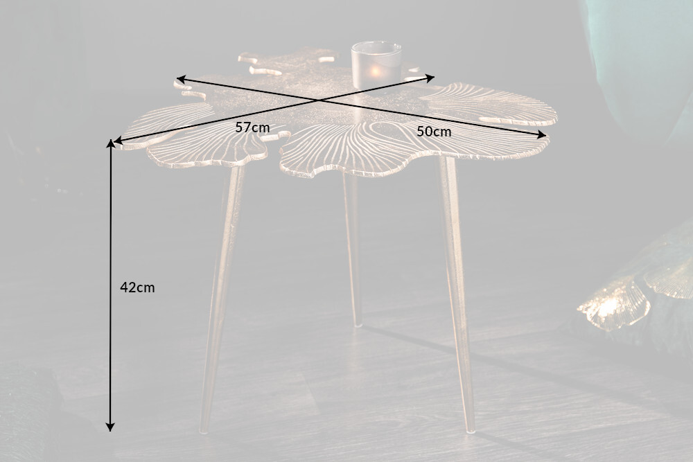 Handgearbeiteter Couchtisch ABSTRACT LEAF 60cm gold filigranes Blatt Design
