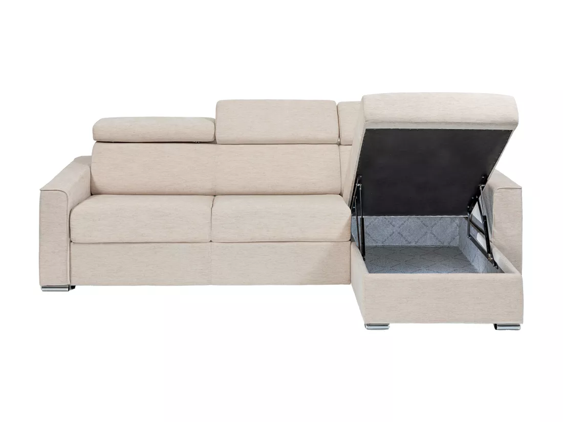 Canapé d'angle réversible convertible express en tissu beige - Couchage 140 cm - Matelas 22 cm mémoire de forme - VIZIR