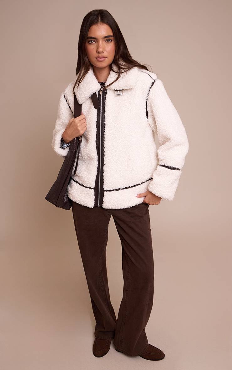 Crème Veste Aviateur Noire À Empiècements En Synthétique
