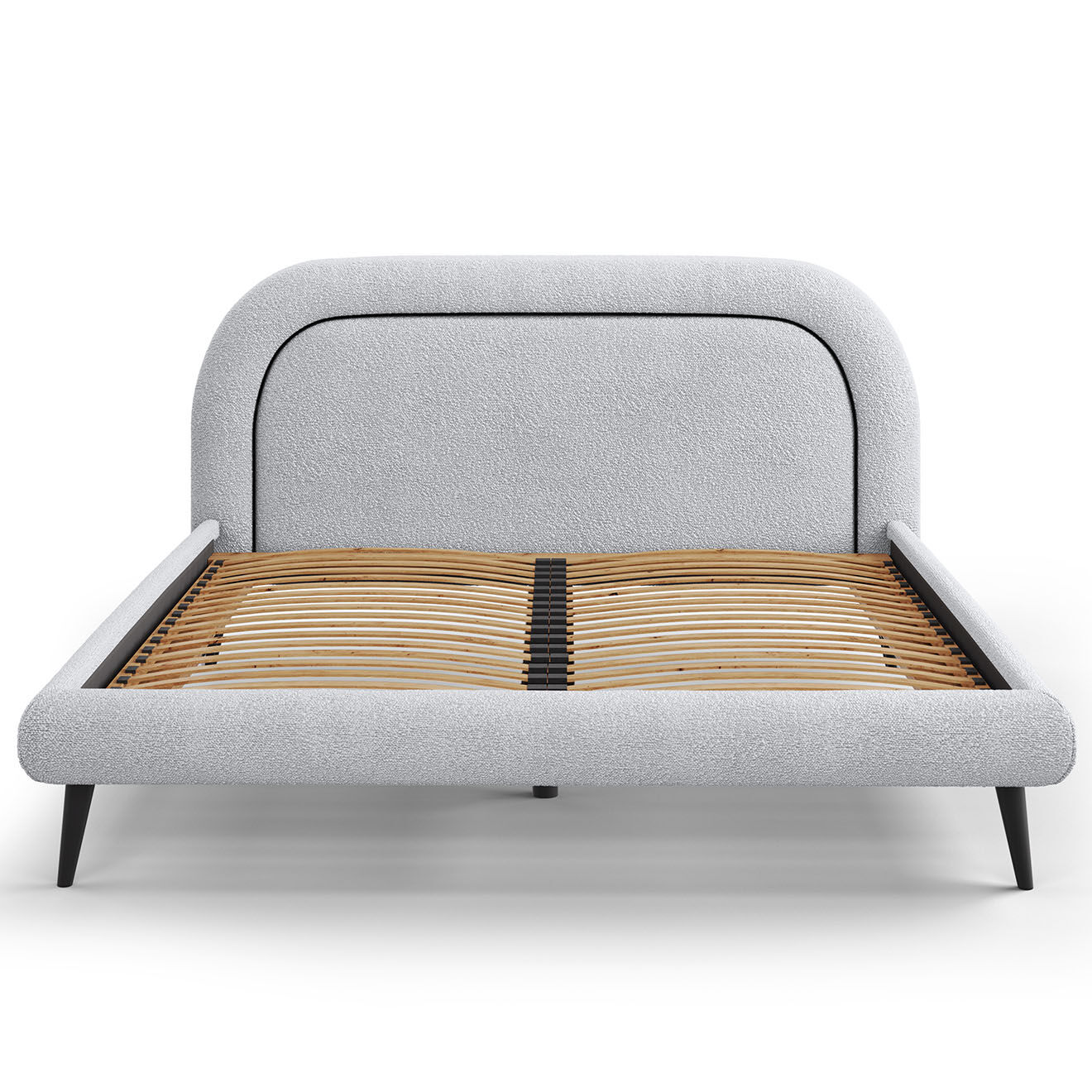Maison Héritage Cadre avec tête de lit Maia velours bouclé gris clair - 140x200 cm