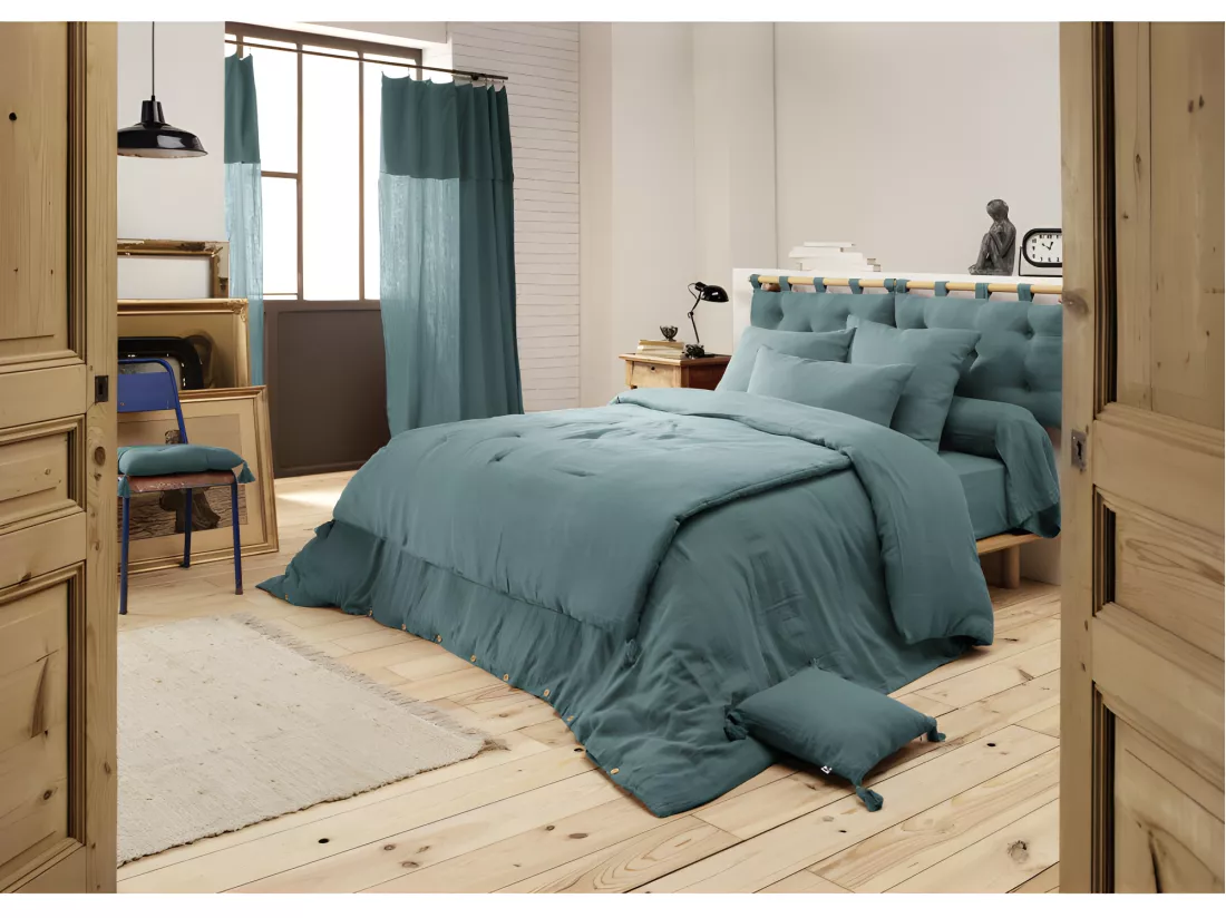 Housse de couette gaze de coton double 240 x 260 cm bleu canard - PEPA 4