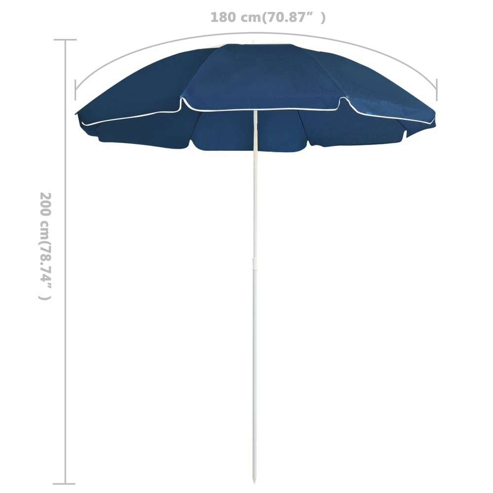 Parasol d'extérieur avec mât en acier 180 cm bleu