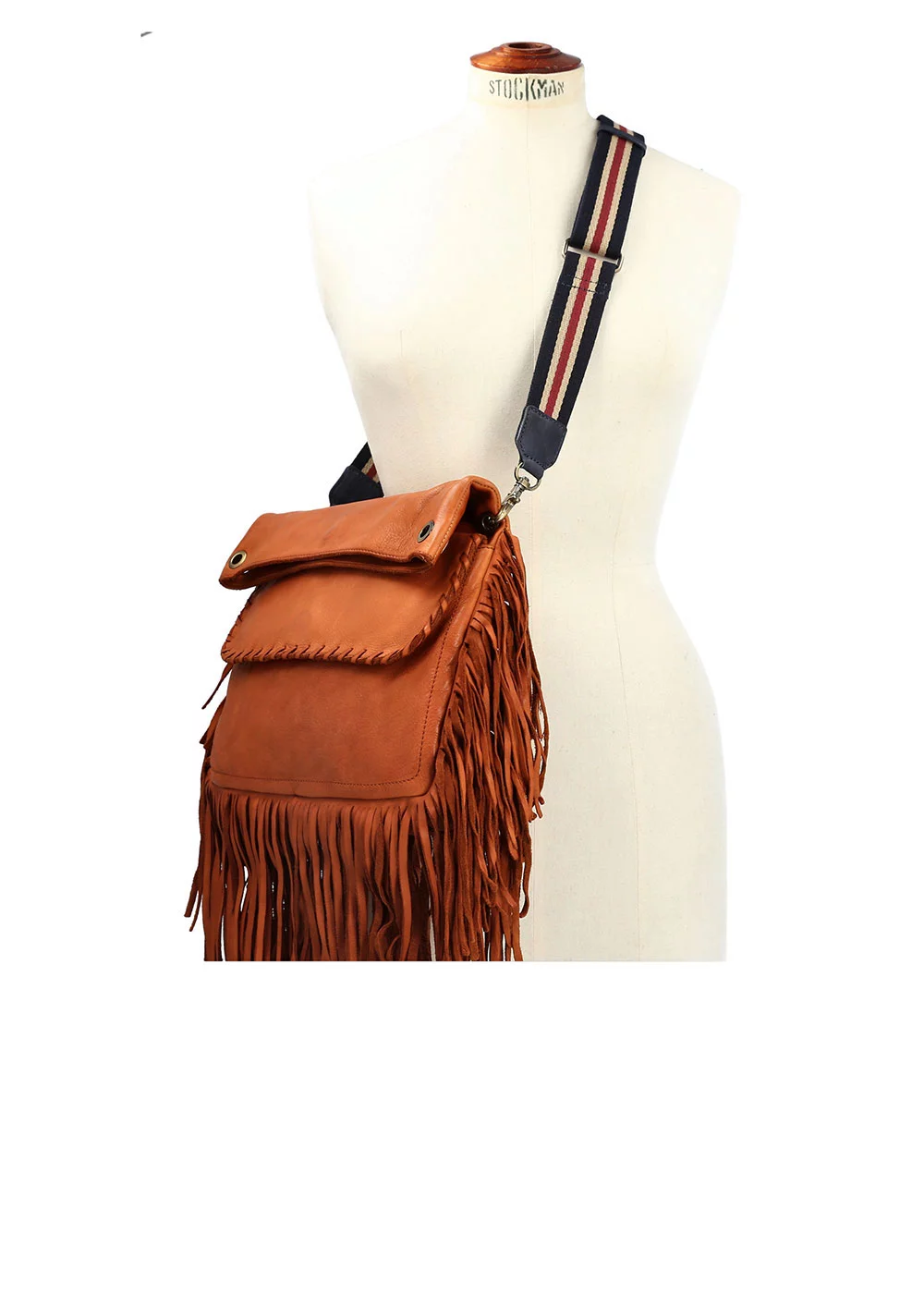 SAC OLIVIA FRANGES CUIR CAMEL