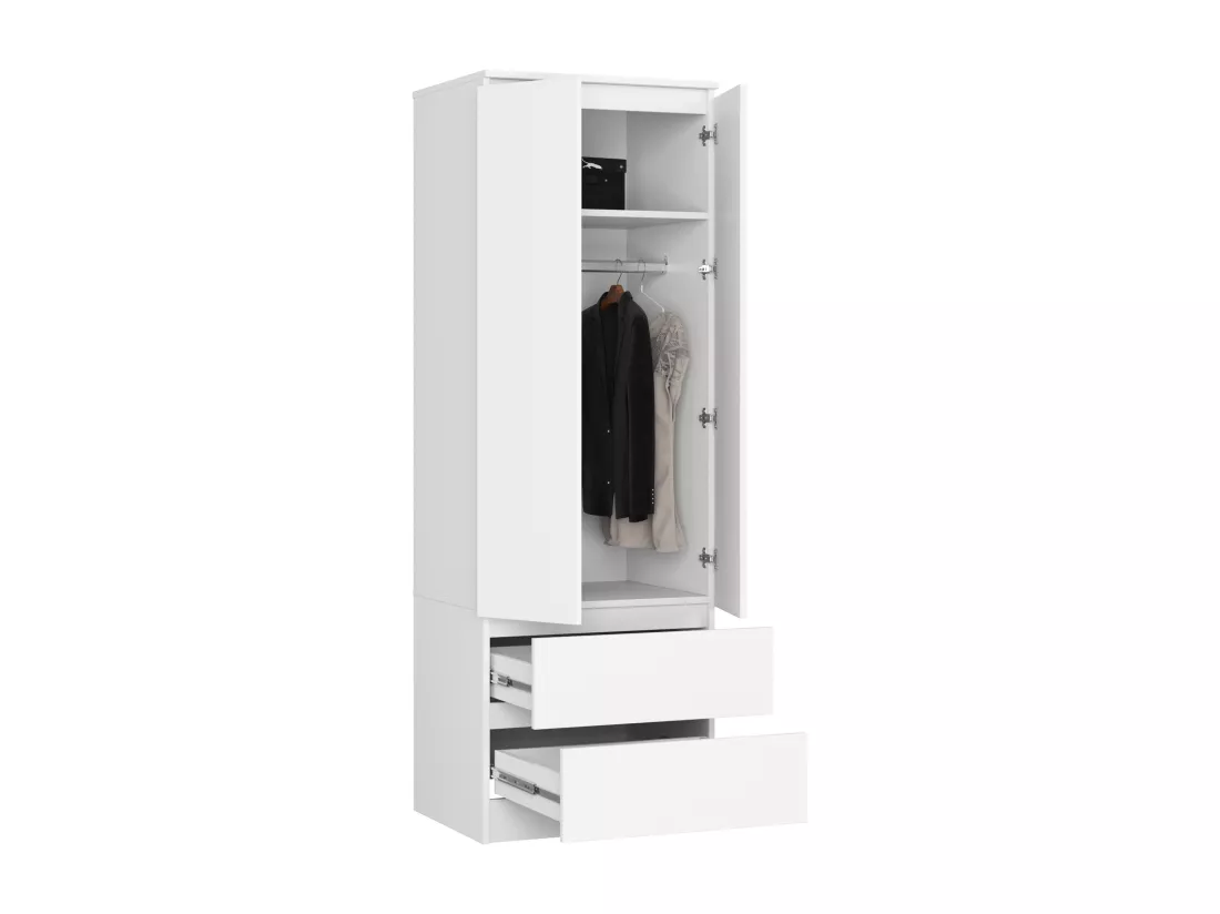 Armoire AKORD S60 Blanche 60 cm 2 portes 2 tiroirs façade Blanche 1 étagère 60x51x180 cm