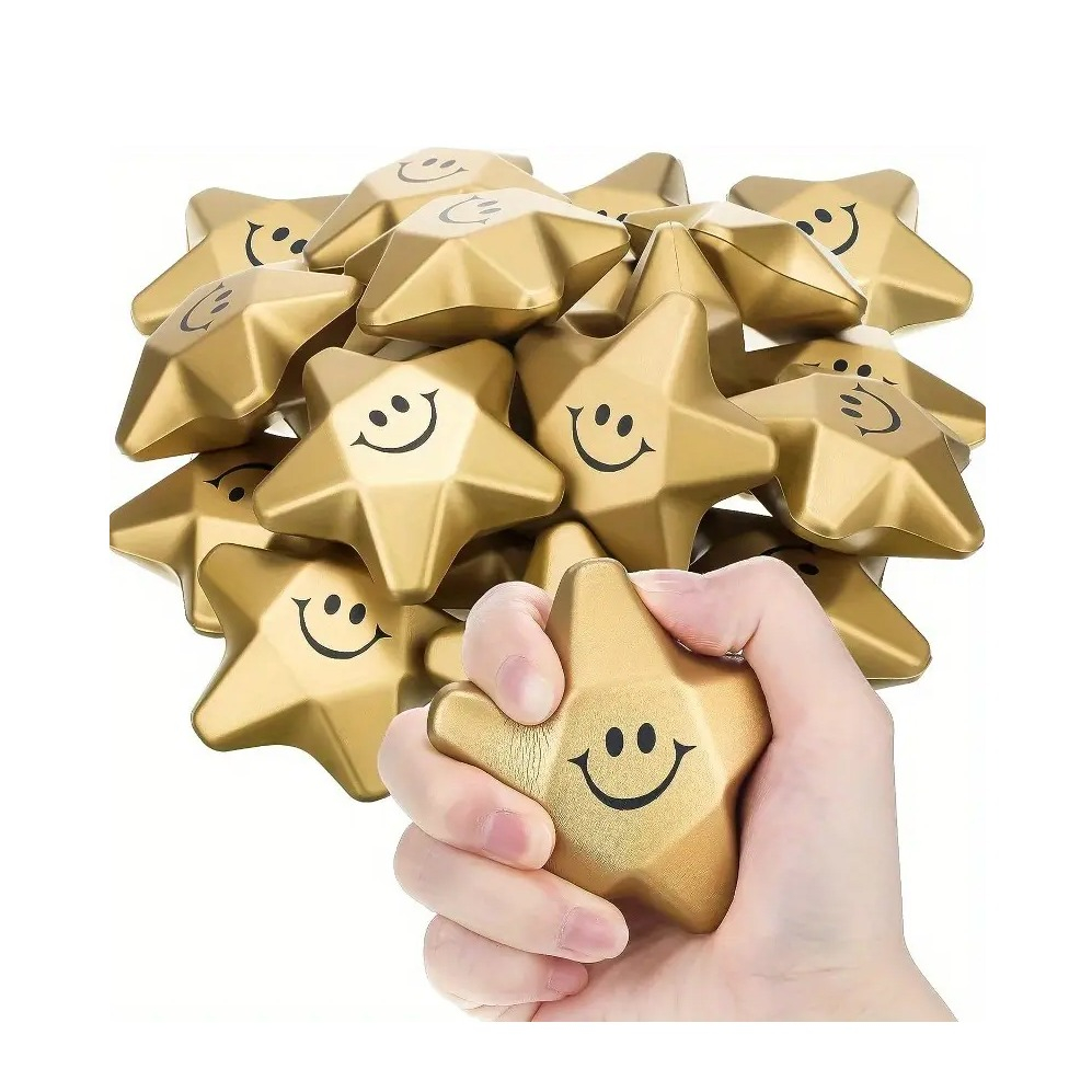 (10er Set) Anti Stress Bälle Glücklicher Stern Knautschbälle Fidget Spiel - Gold