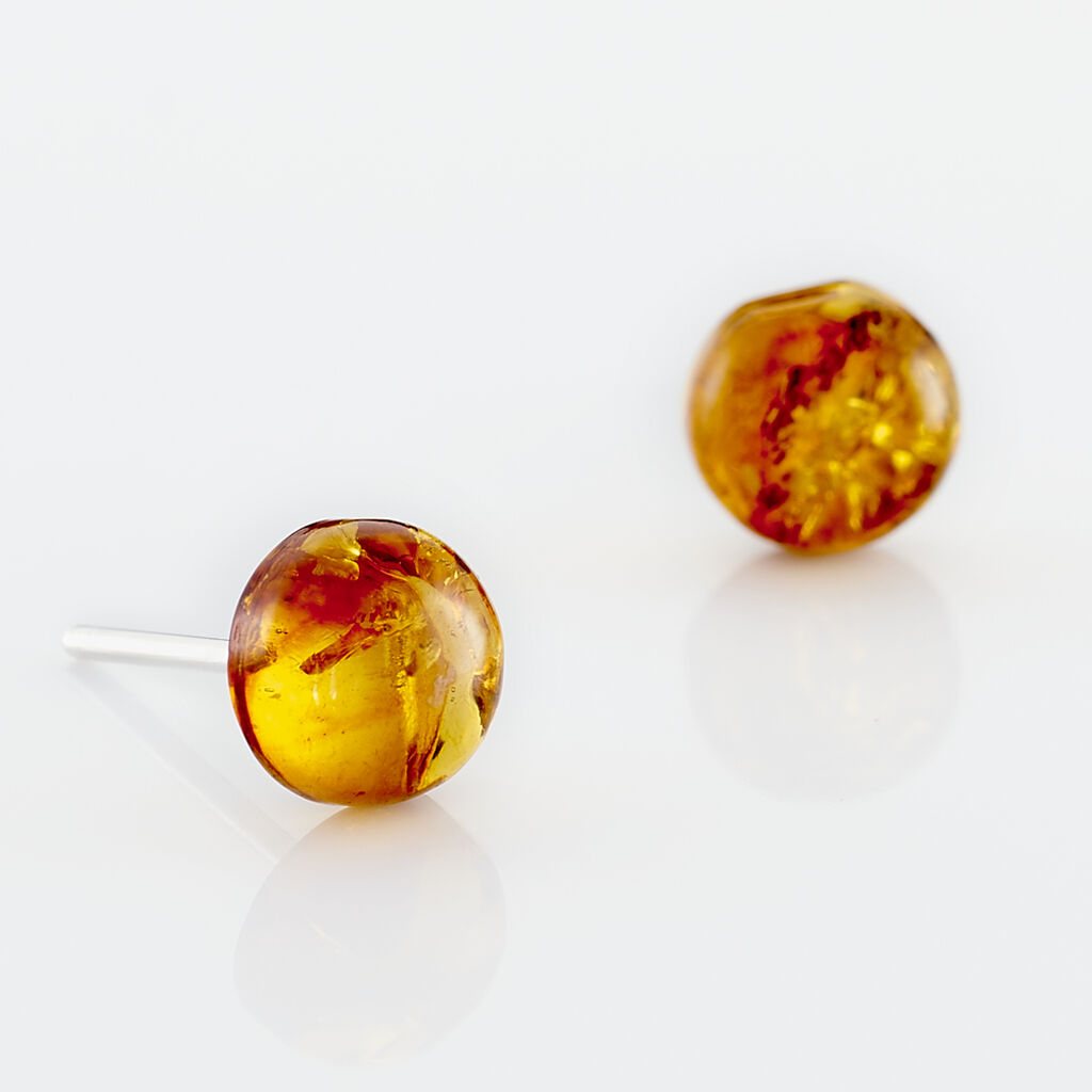 Boucles D'oreilles Puces Argent Blanc Brunhild Ambre