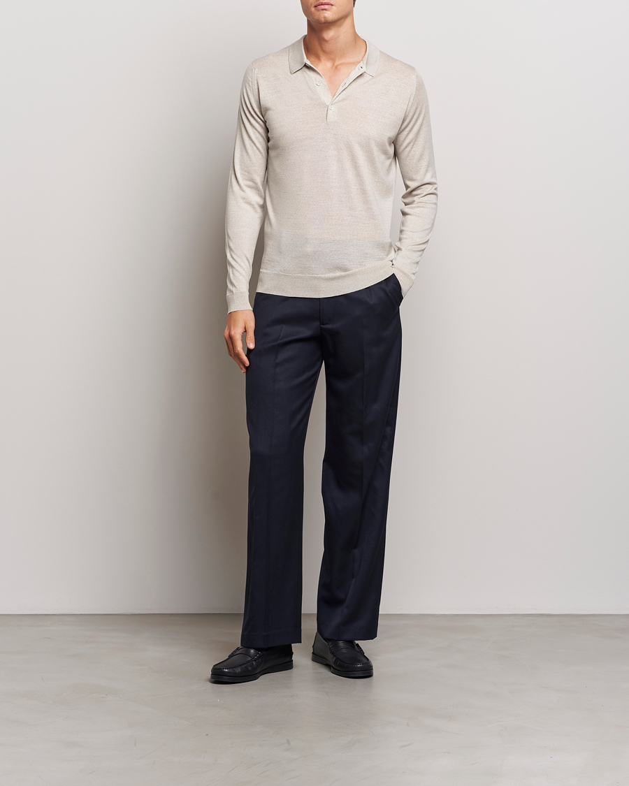 John Smedley Belper Extra Fine Merino Polo Pullover Grey Fleece