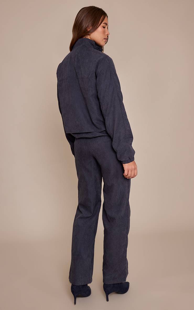 Bleu Marine Pantalon Droit Peau De Pêche