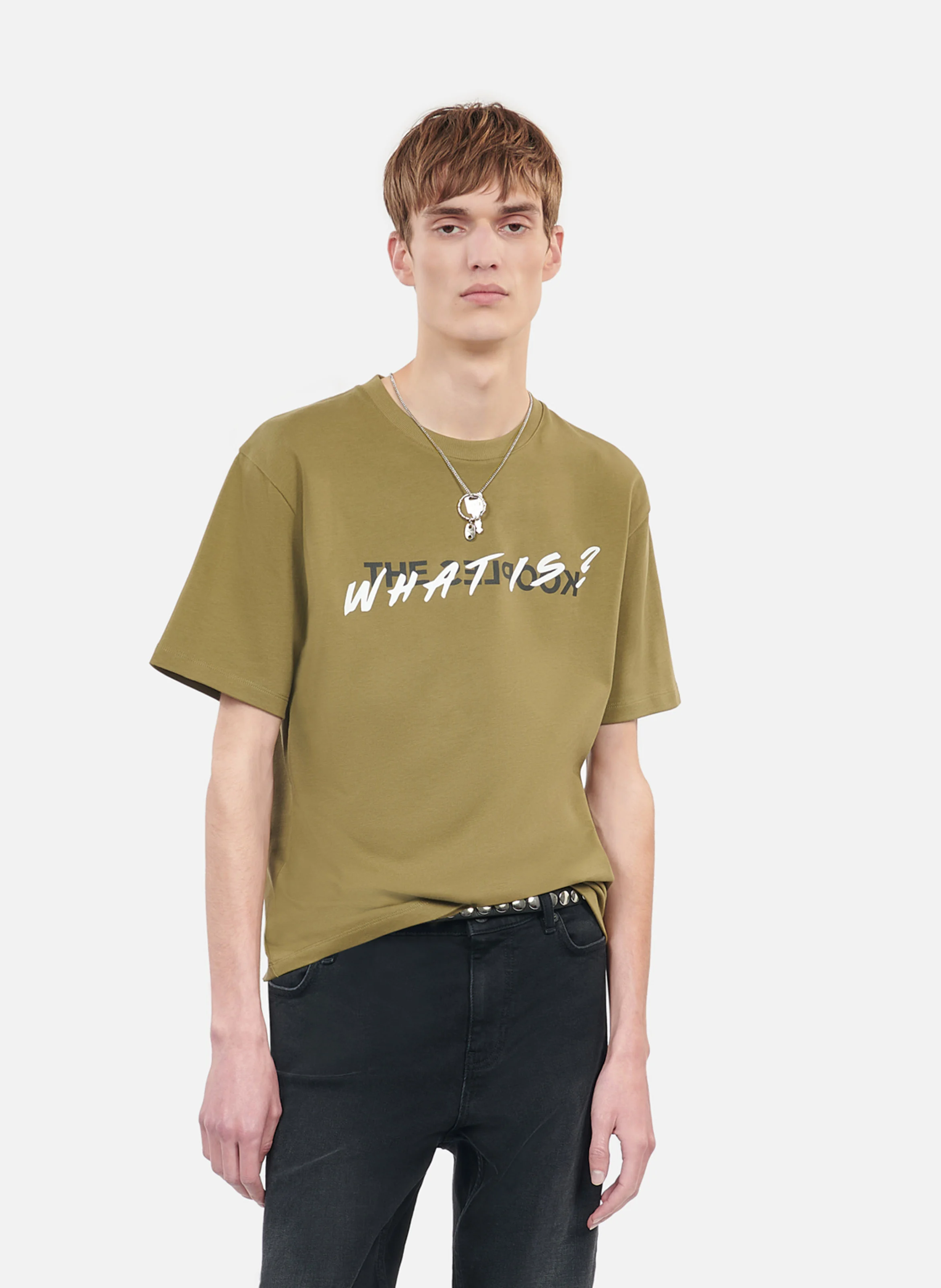 Tee-shirt col rond droit en coton sérigraphié | Vert