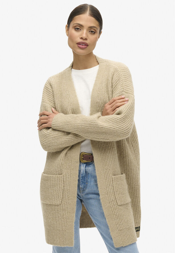 Superdry ESSENTIAL LONG KNIT CARDIGAN Fudge brown