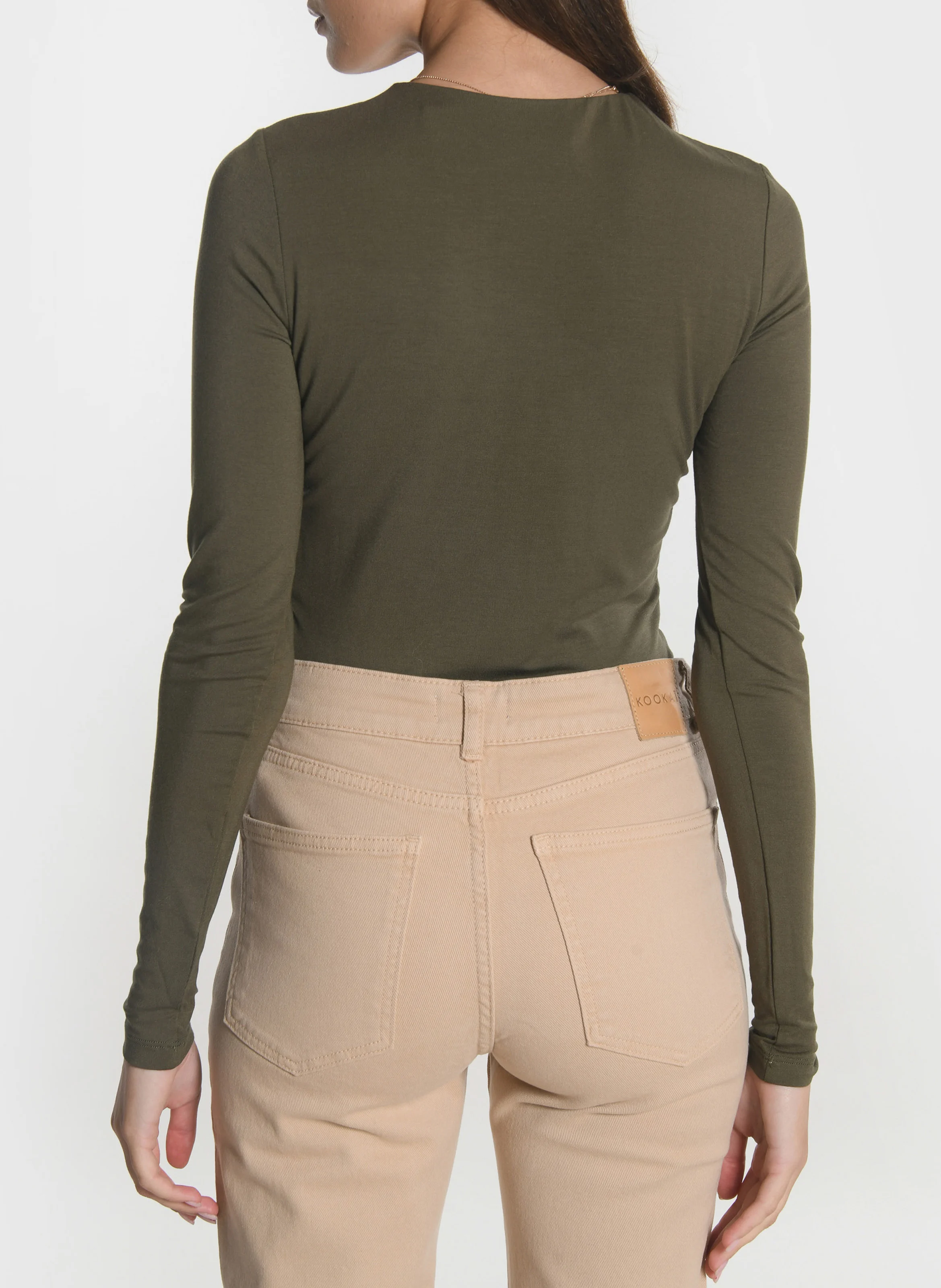 CATHY - Tee-shirt moulant col rond| Kaki