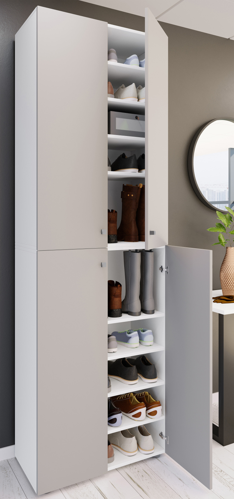 Schuhschrank LONA XL - weiß-grau - 10 Fächer