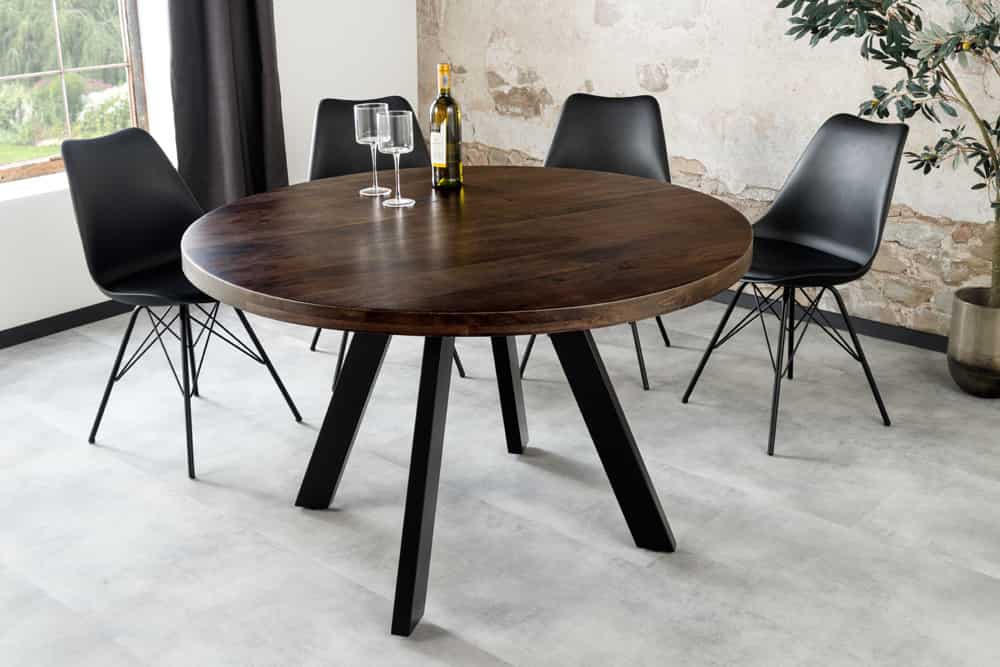 Massiver Esstisch IRON CRAFT 120cm taupe braun rund Mangoholz