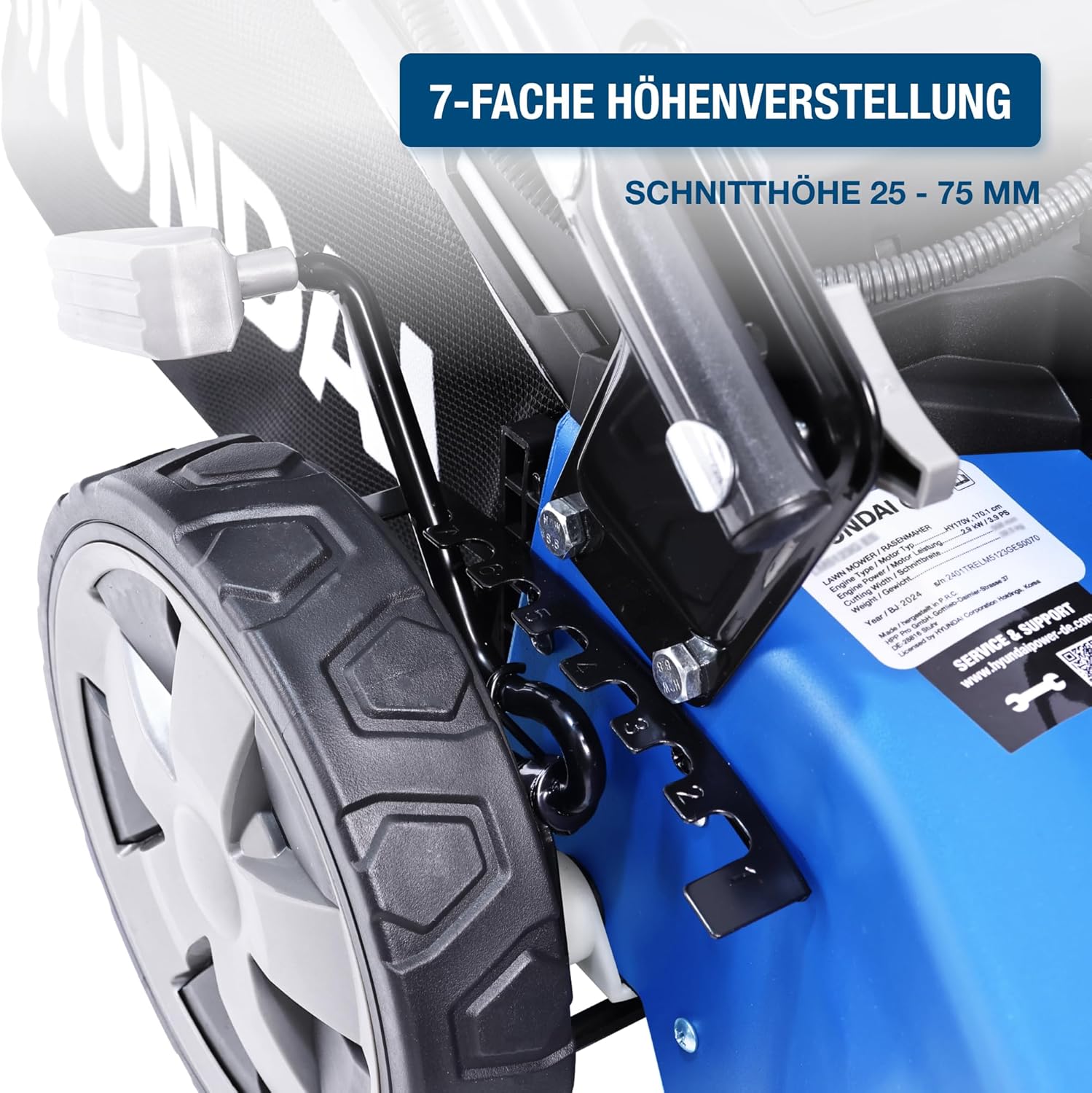 HYUNDAI Benzin Rasenmäher LM4622G, Radantrieb, Mulchfunktion, starker 3.9PS Motor mit 170cc, 46 cm Schnittbreite, 65L Korb, Benzinmäher, Mulcher