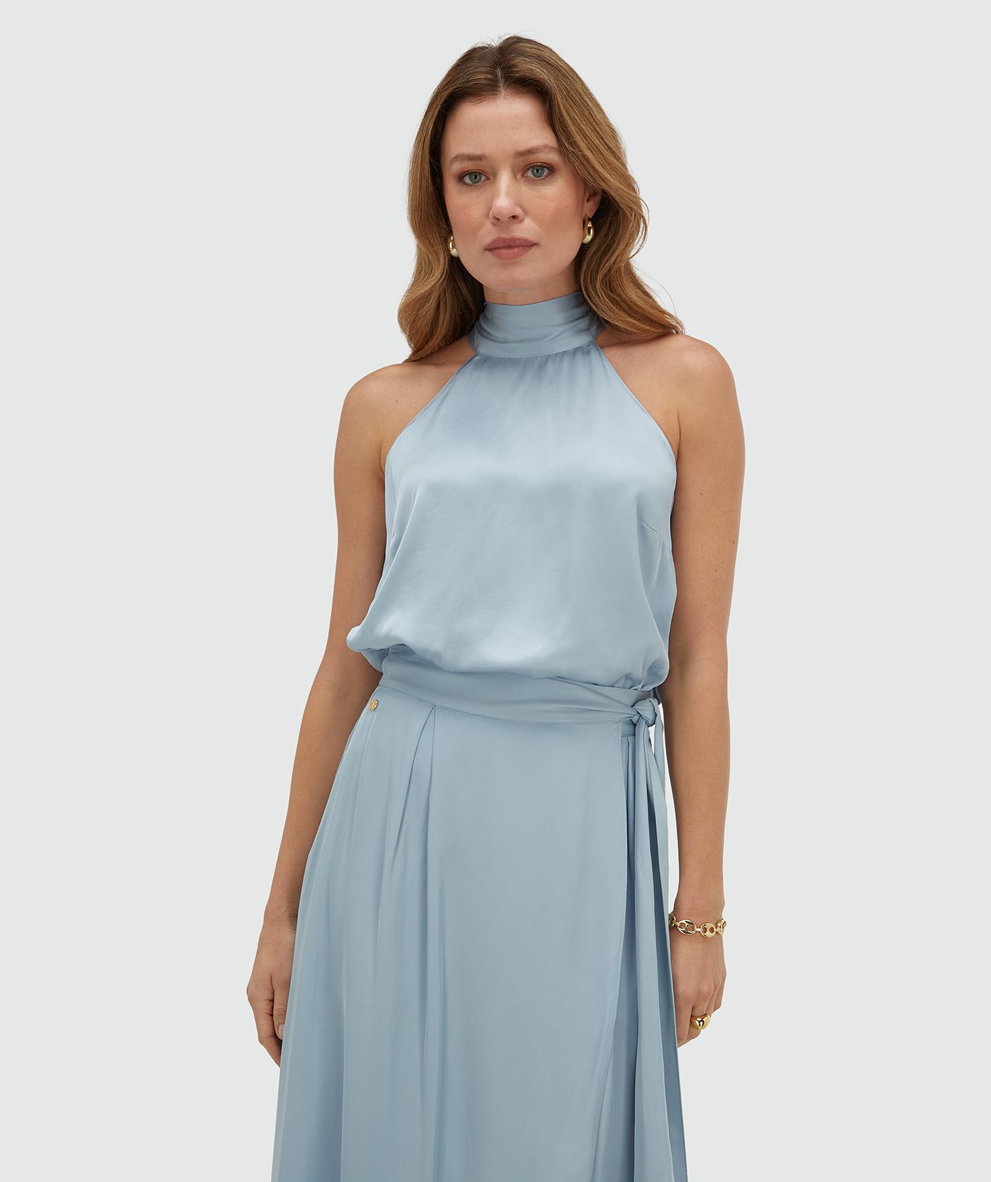 JV-YANIEK loose fit top in satijn look - fresh blue
