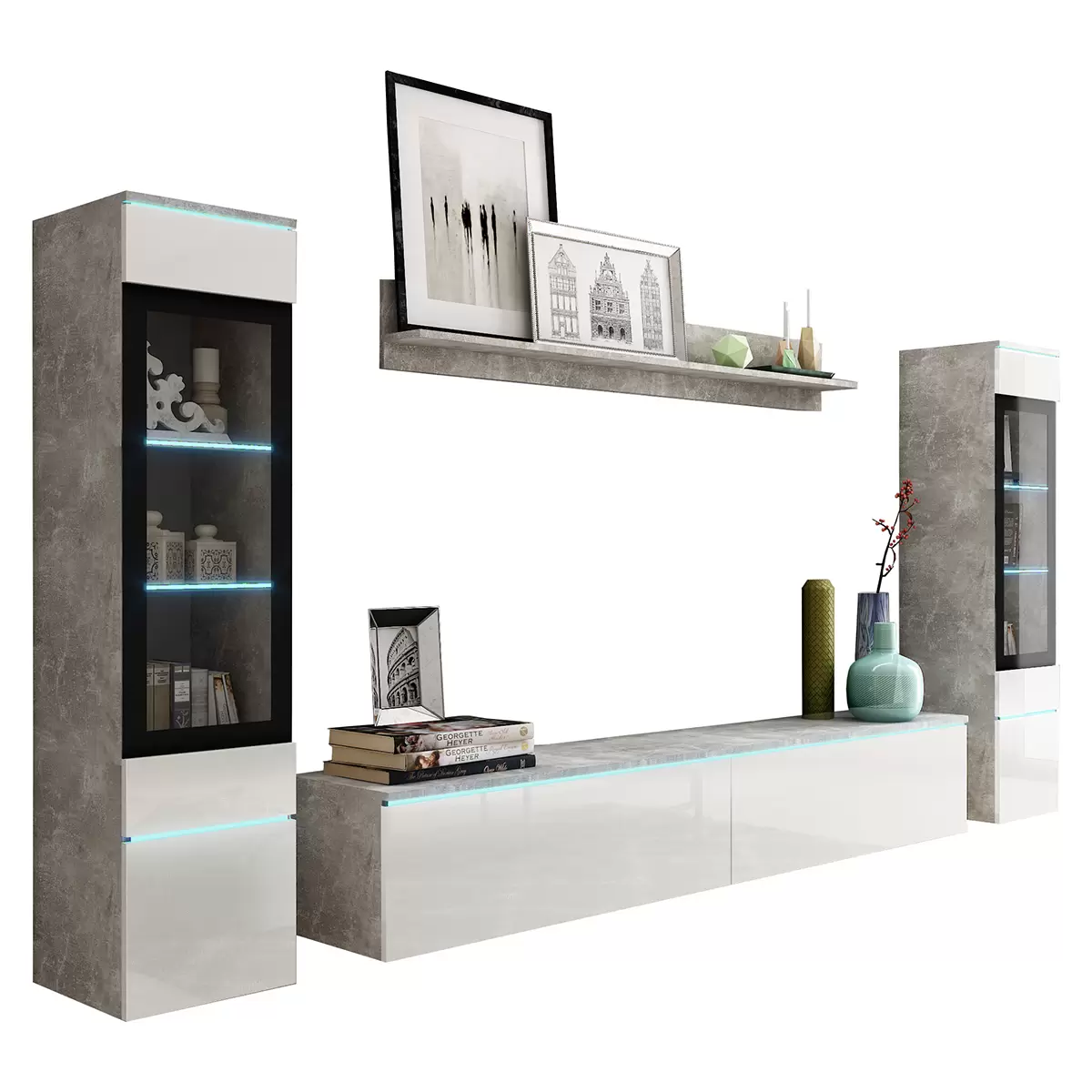 Wohnwand Vera II Betonoptik,weiss